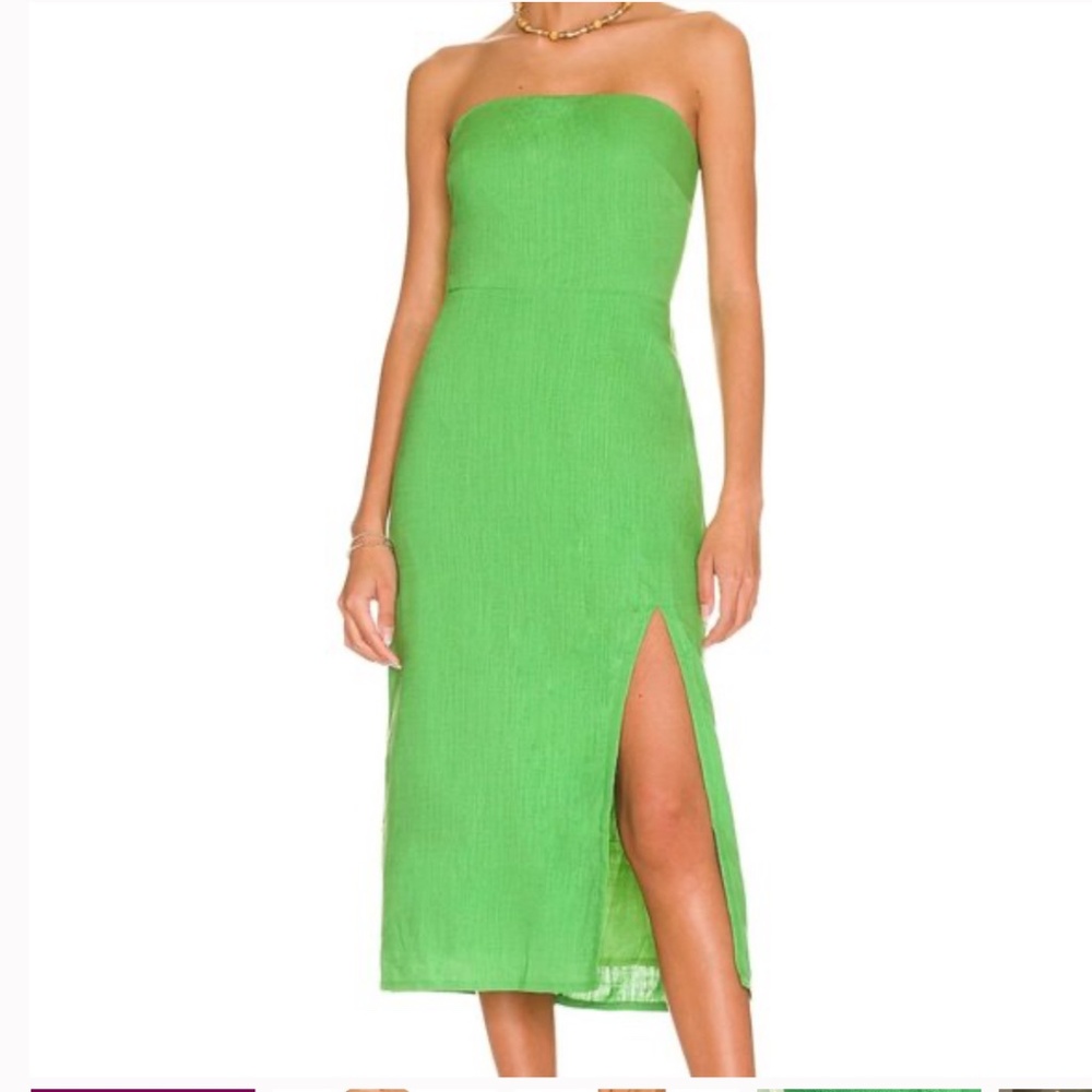 SNDYS Green Linen Strapless Dress